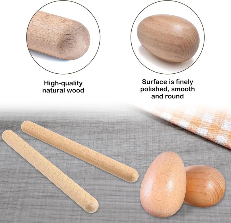 GOGHOST Wood Percussion Instruments, 1 Pair 8 Inches Rhythm Stick Mallets, 1 Pair Wooden Egg Shakers and 1 Storage Bag for Easter Party or Christmas Stocking Stuffers Gifts Musical Instrument - Image 4